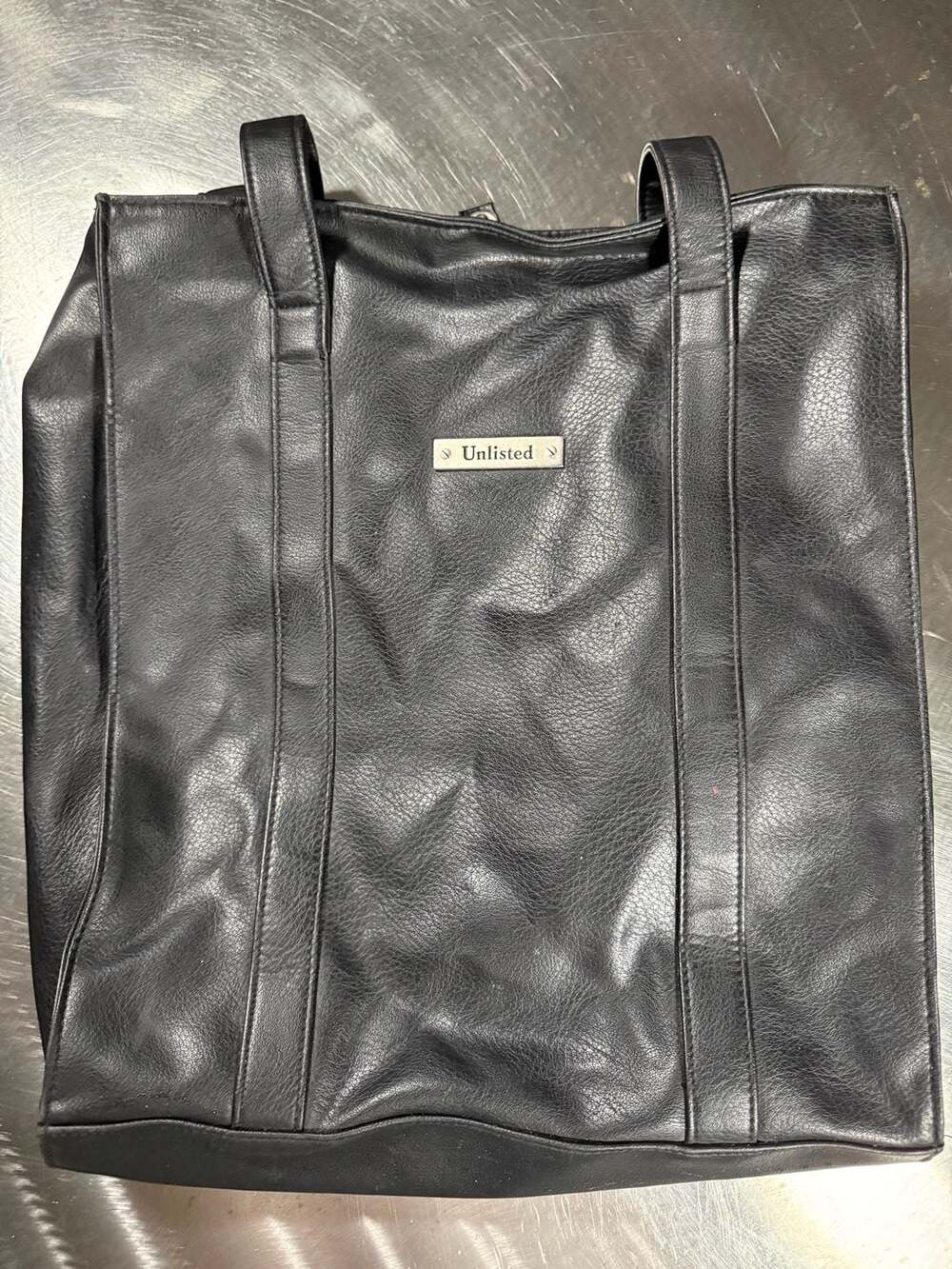 Unlisted by Kenneth Cole Black Faux Leather Vertical Tote Bag